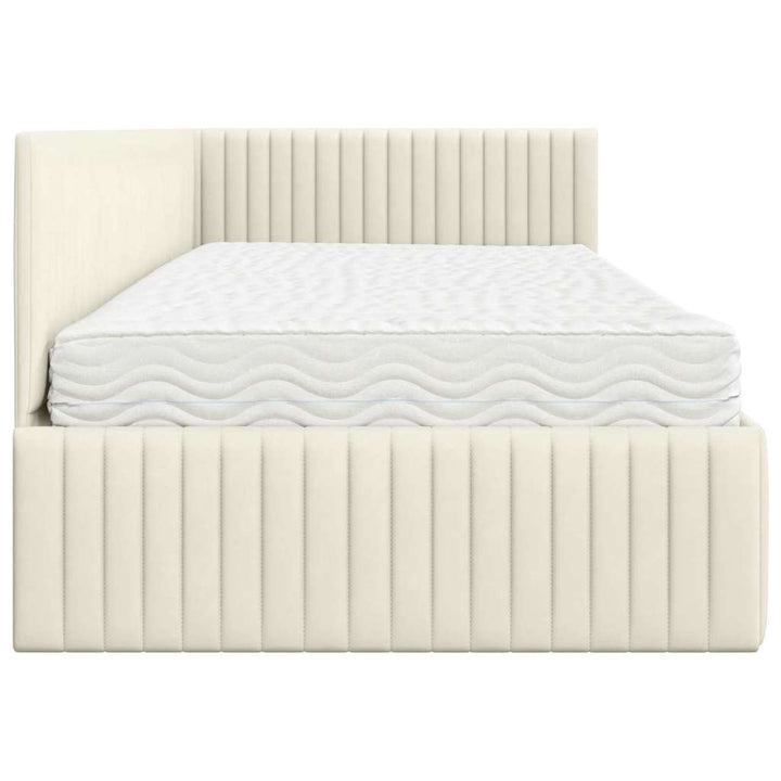 Hjørnesengramme med Madras med hovedgærde 2 pcs Creme Fløjl