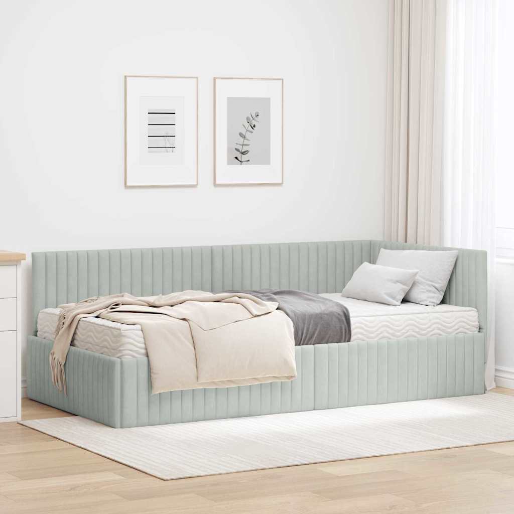 Hjørnesengramme med Madras med hovedgærde 2 pcs Lysegrå Fløjl