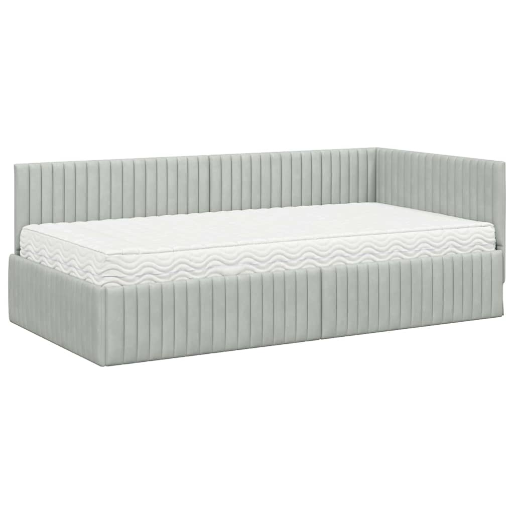 Hjørnesengramme med Madras med hovedgærde 2 pcs Lysegrå Fløjl