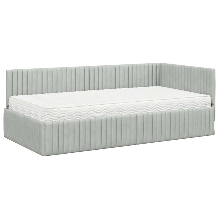 Hjørnesengramme med Madras med hovedgærde 2 pcs Lysegrå Fløjl