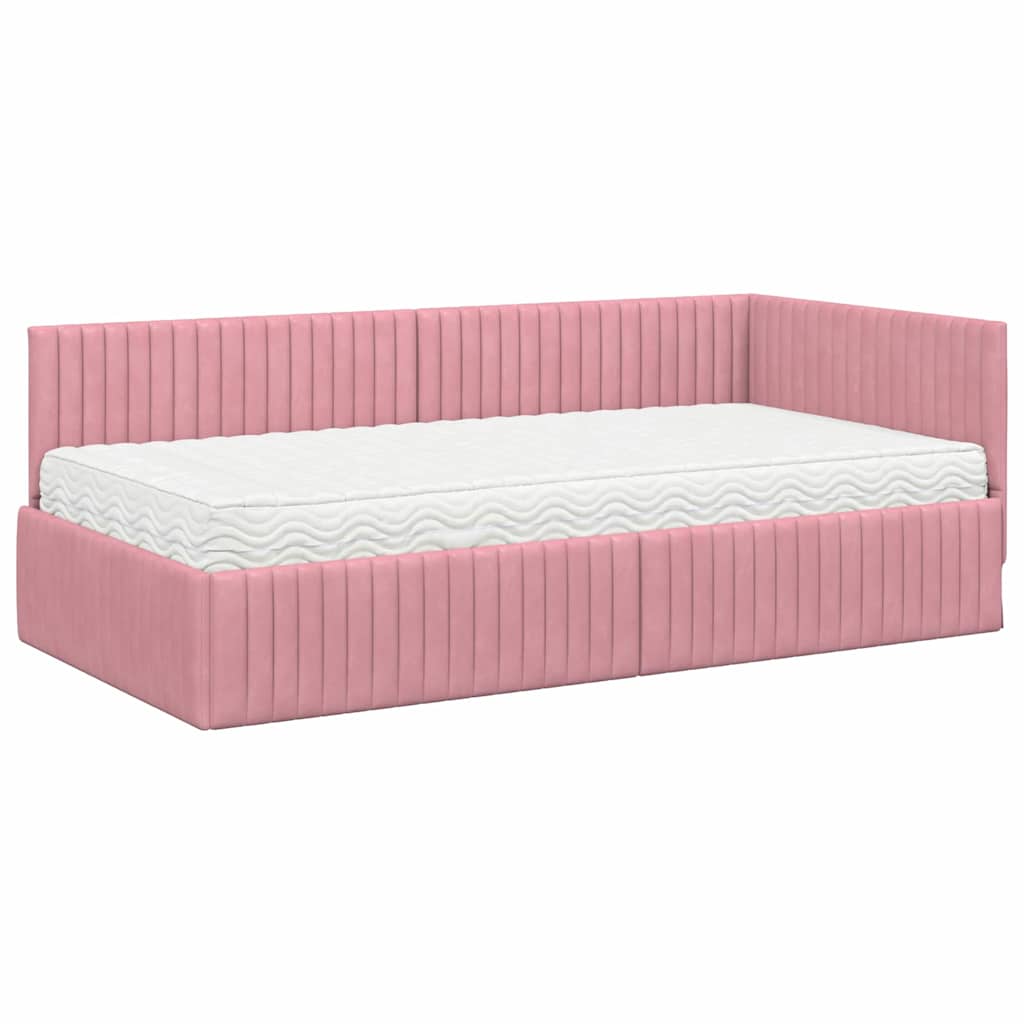 Hjørnesengramme med Madras med hovedgærde 2 pcs Grå Fløjl