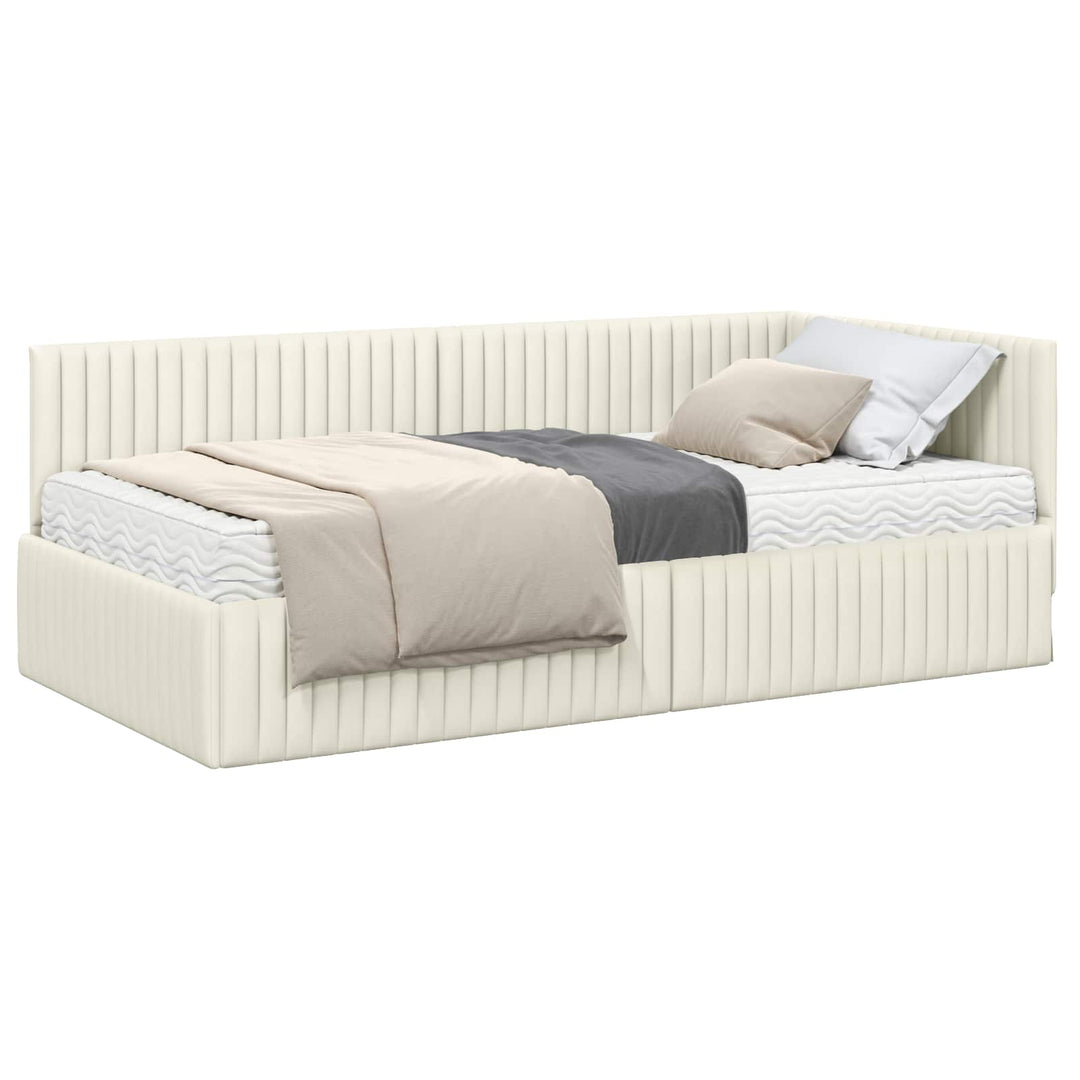 Hjørnesengramme med Madras med hovedgærde 2 pcs Creme Fløjl