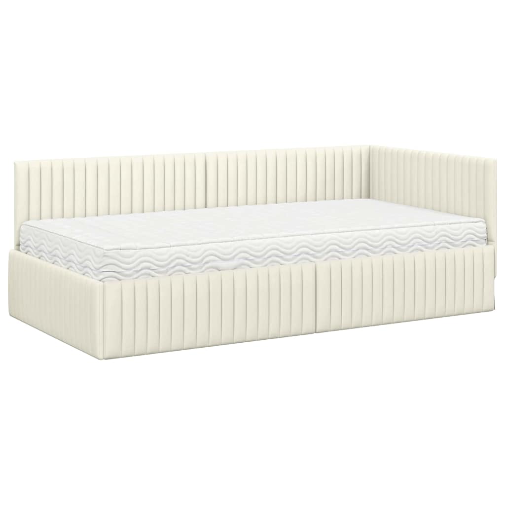 Hjørnesengramme med Madras med hovedgærde 2 pcs Creme Fløjl