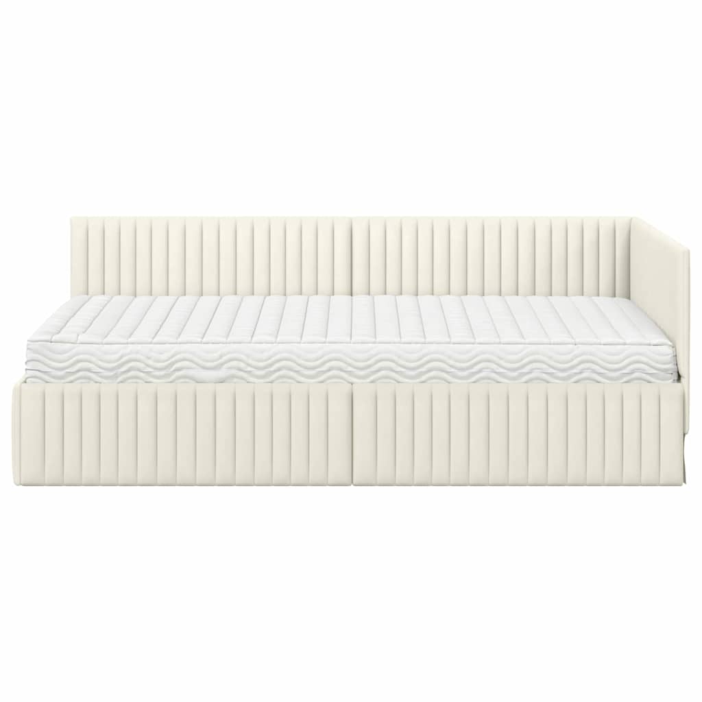 Hjørnesengramme med Madras med hovedgærde 2 pcs Creme Fløjl