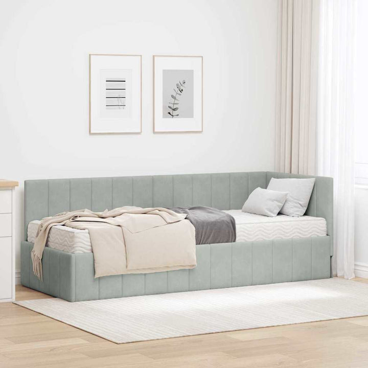 Hjørnesengramme med Madras med hovedgærde 2 pcs Lysegrå Fløjl