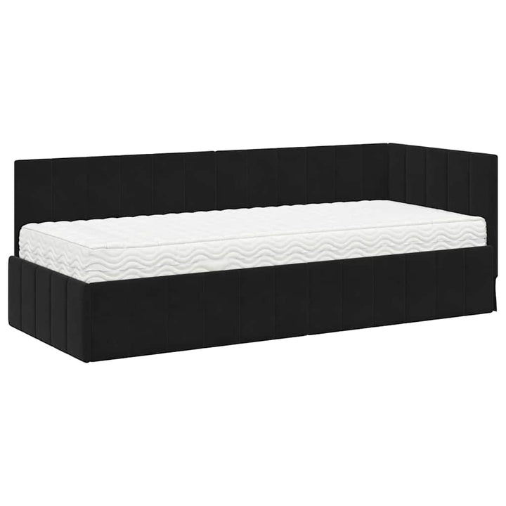 Hjørnesengramme med Madras med hovedgærde 2 pcs Sort Fløjl