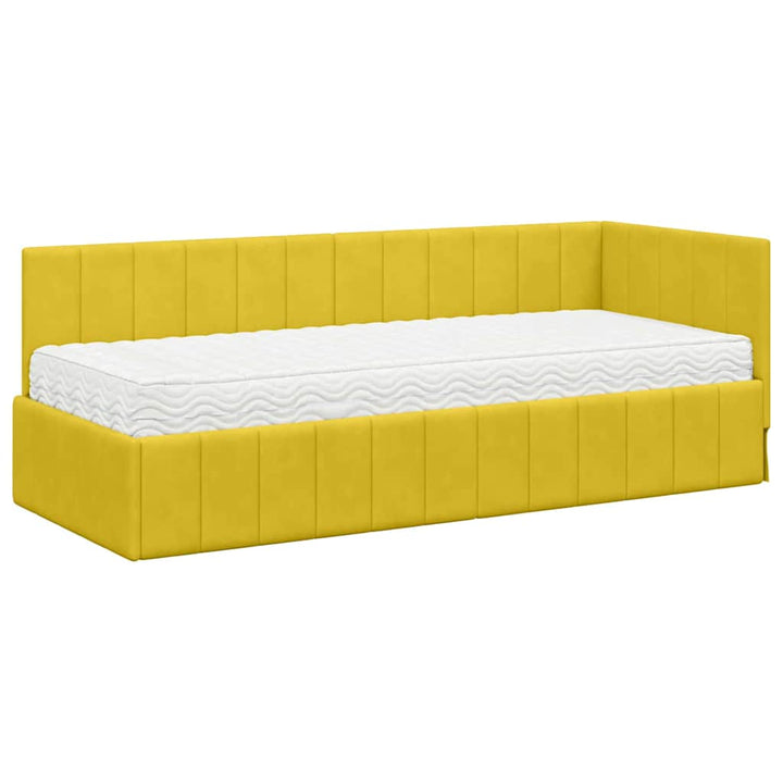 Hjørnesengramme med Madras med hovedgærde 2 pcs Gul Fløjl