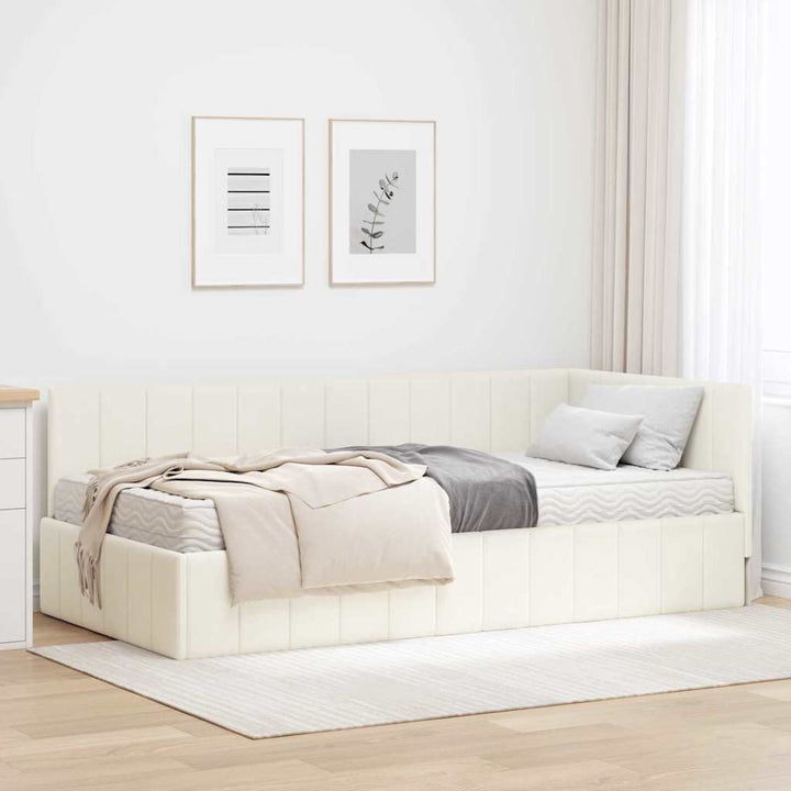 Hjørnesengramme med Madras med hovedgærde 2 pcs Creme Fløjl