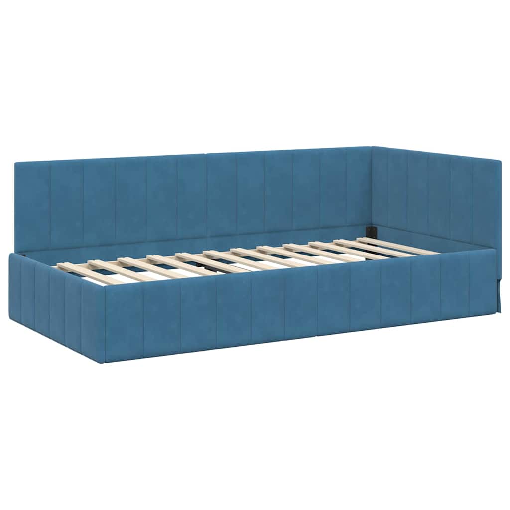 Hjørnesengramme med Madras med hovedgærde 2 pcs Blå Fløjl