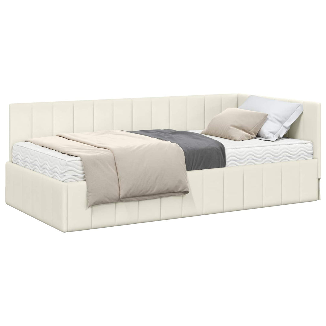 Hjørnesengramme med Madras med hovedgærde 2 pcs Creme Fløjl
