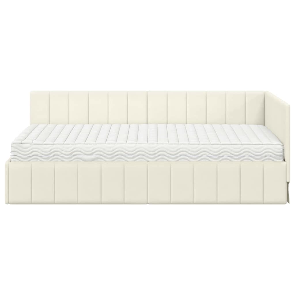 Hjørnesengramme med Madras med hovedgærde 2 stk. Creme Fløjl
