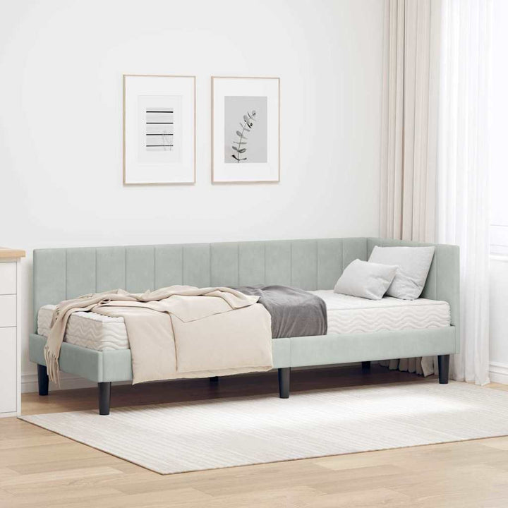 Hjørnesengramme med Madras med hovedgærde 2 pcs Lysegrå Fløjl