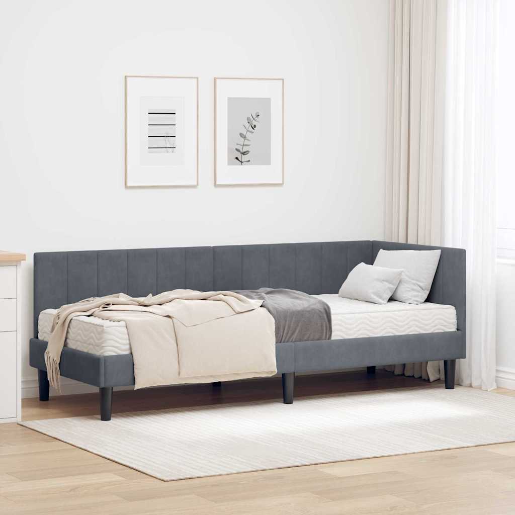 Hjørnesengramme med Madras med hovedgærde 2 pcs Grå Fløjl