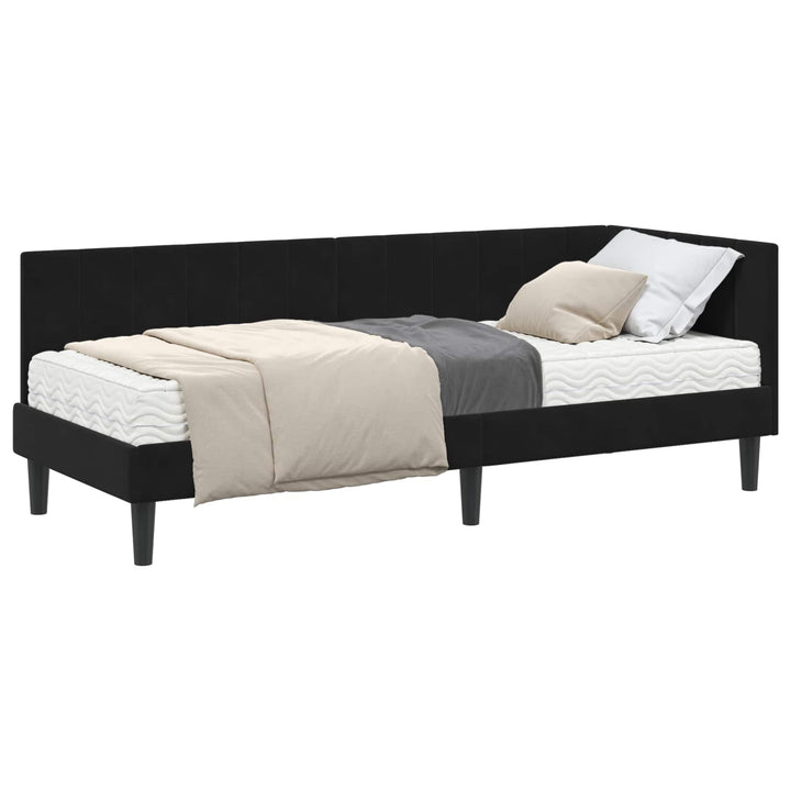 Hjørnesengramme med Madras med hovedgærde 2 pcs Sort Fløjl