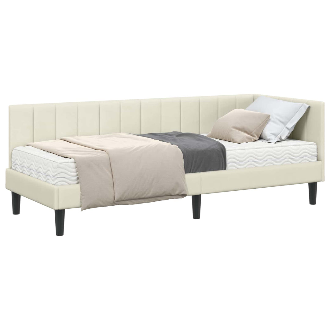 Hjørnesengramme med Madras med hovedgærde 2 pcs Creme Fløjl