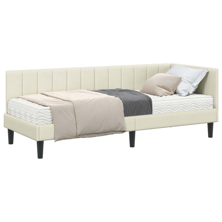 Hjørnesengramme med Madras med hovedgærde 2 pcs Creme Fløjl