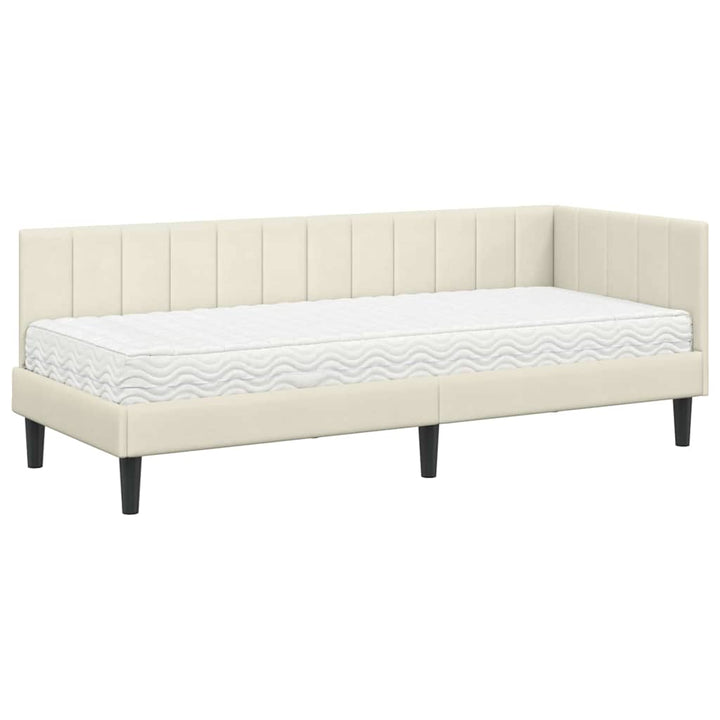 Hjørnesengramme med Madras med hovedgærde 2 pcs Creme Fløjl