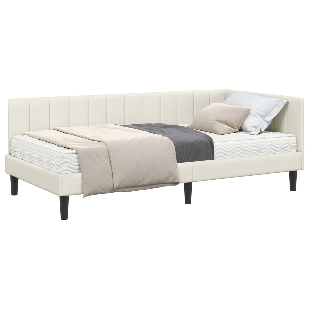 Hjørnesengramme med Madras med hovedgærde 2 pcs Creme Fløjl