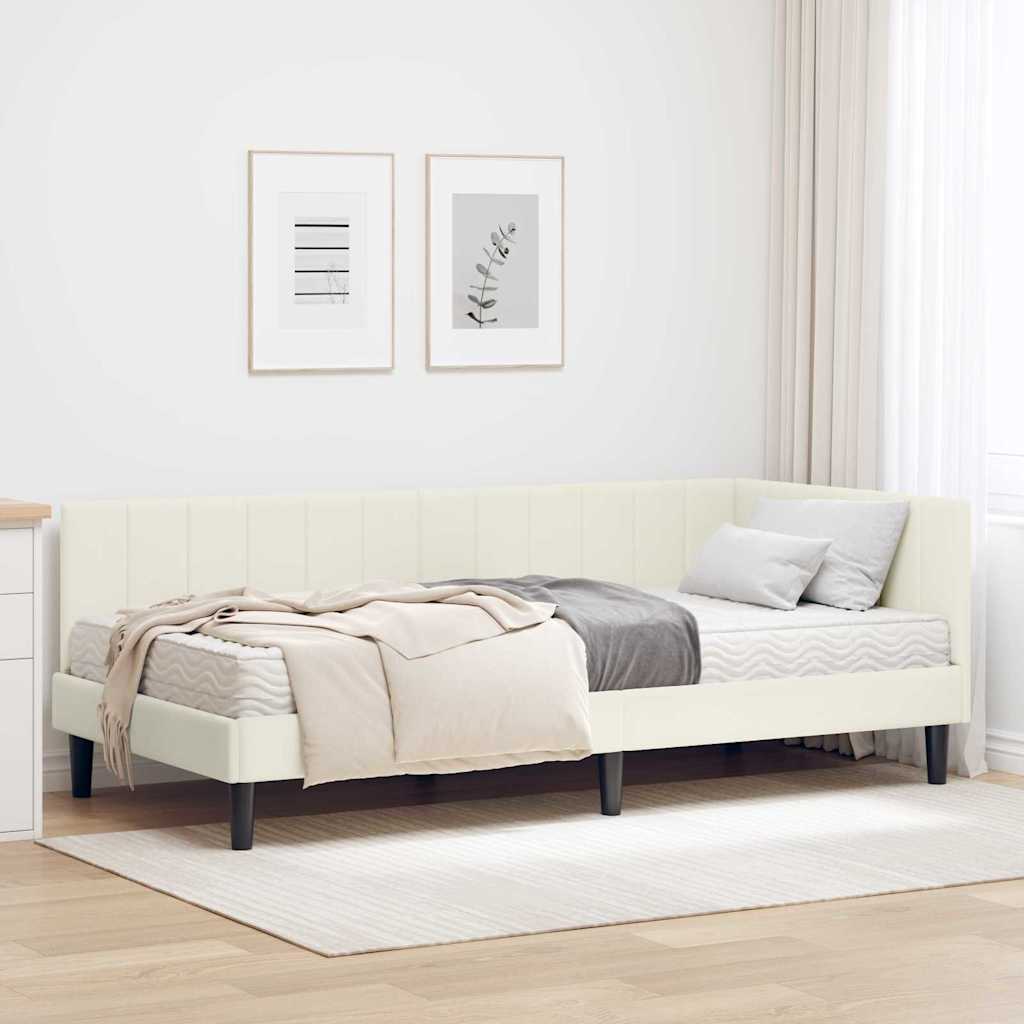 Hjørnesengramme med Madras med hovedgærde 2 pcs Creme Fløjl