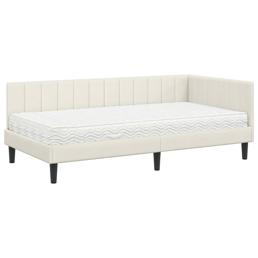 Hjørnesengramme med Madras med hovedgærde 2 pcs Creme Fløjl