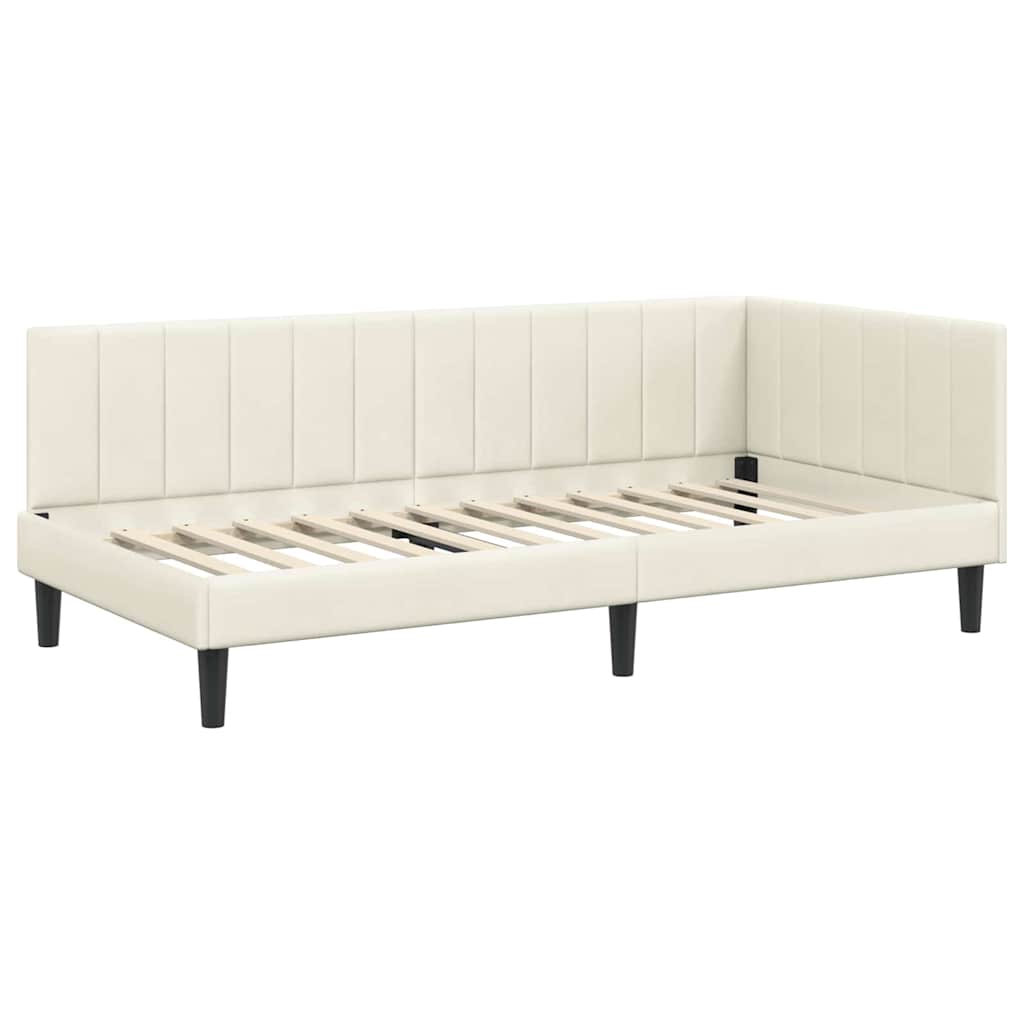 Hjørnesengramme med Madras med hovedgærde 2 pcs Creme Fløjl