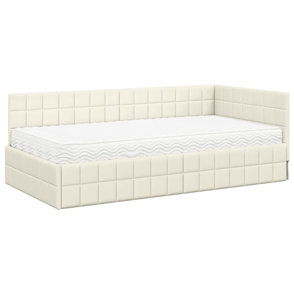 Hjørnesengramme med Madras med hovedgærde 2 pcs Creme Fløjl