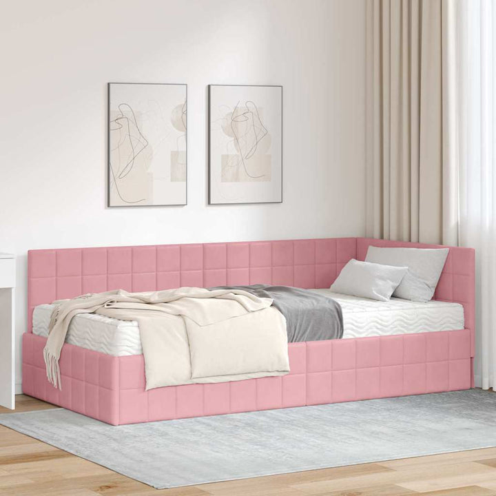 Hjørnesengramme med Madras 2 stk. Lyserød 100 x 200 cm Fløjl