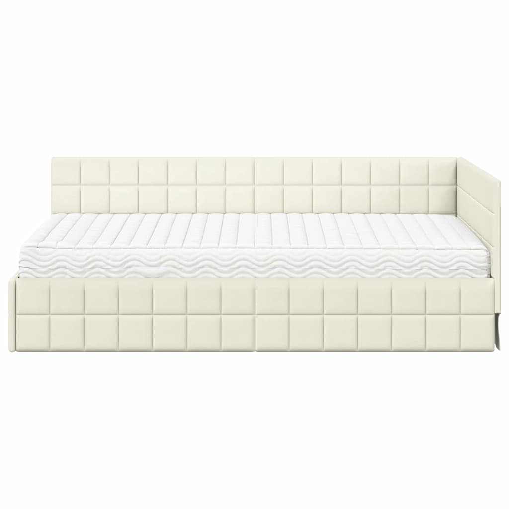 Hjørnesengramme med Madras med hovedgærde 2 pcs Creme Fløjl