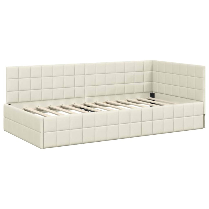 Hjørnesengramme med Madras med hovedgærde 2 pcs Creme Fløjl