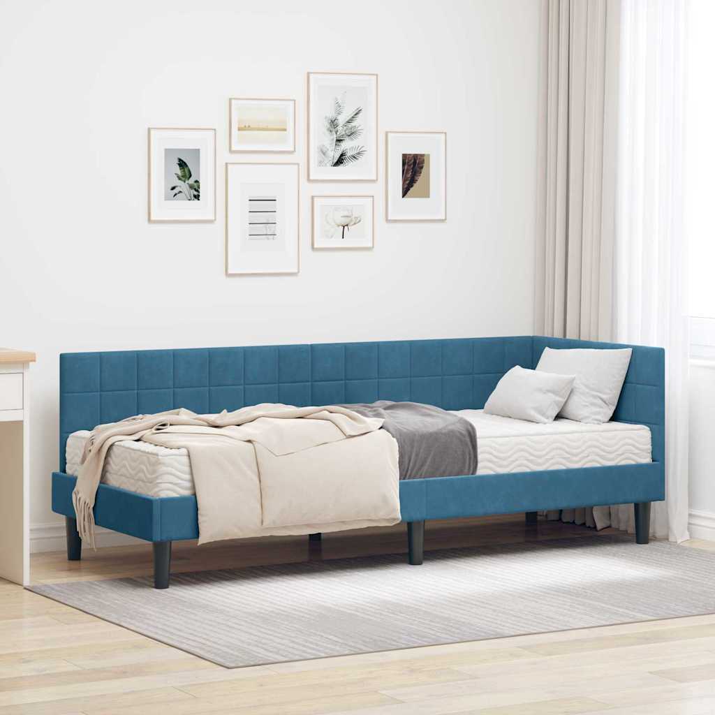 Hjørnesengramme med Madras med hovedgærde 2 pcs Blå Fløjl