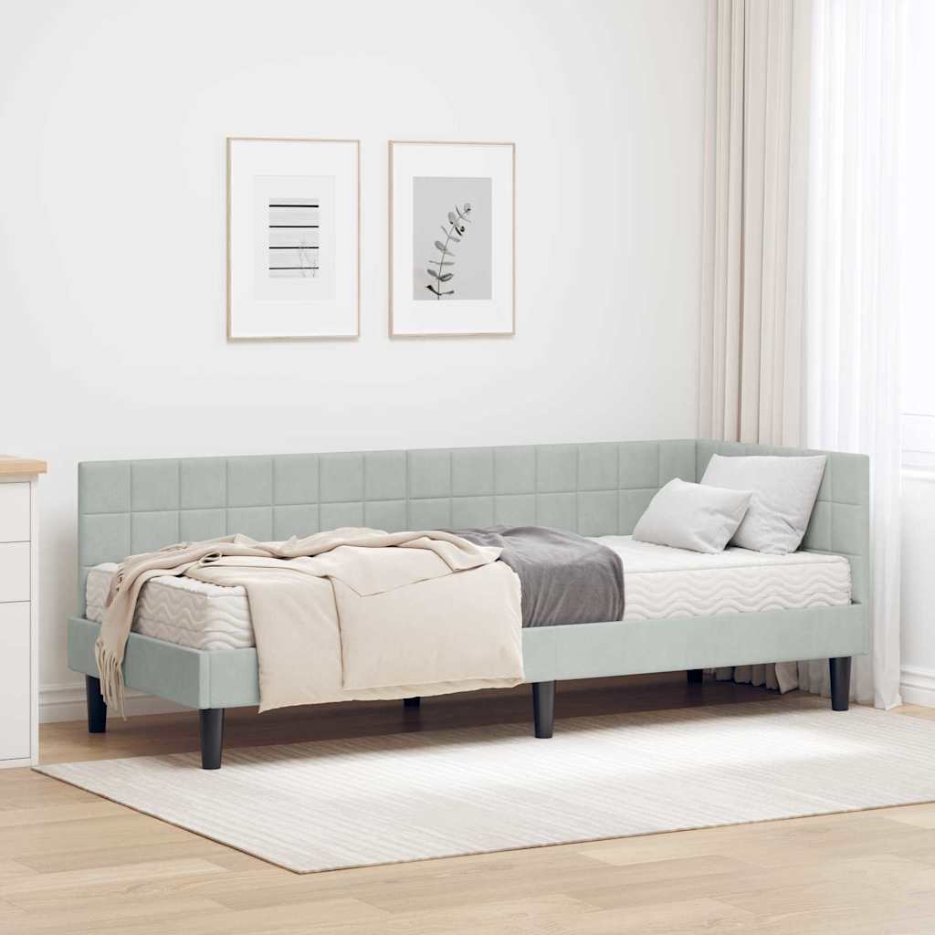 Hjørnesengramme med Madras med hovedgærde 2 pcs Lysegrå Fløjl