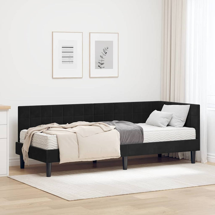 Hjørnesengramme med Madras med hovedgærde 2 pcs Sort Fløjl