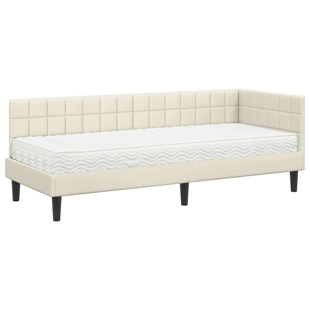 Hjørnesengramme med Madras med hovedgærde 2 pcs Creme Fløjl
