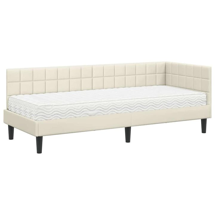 Hjørnesengramme med Madras med hovedgærde 2 pcs Creme Fløjl