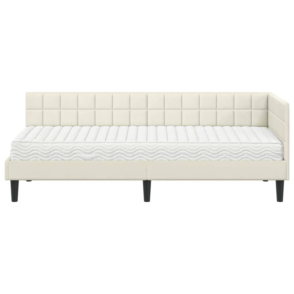 Hjørnesengramme med Madras med hovedgærde 2 pcs Creme Fløjl