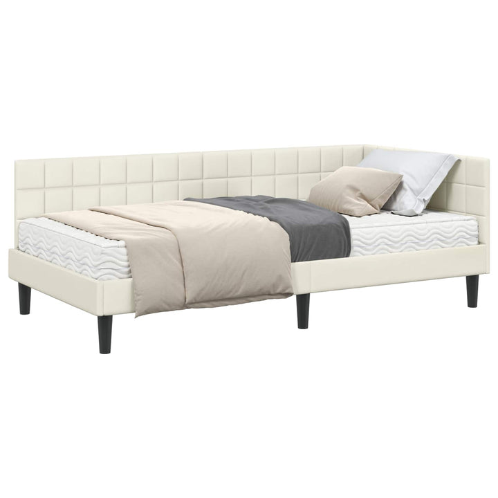 Hjørnesengramme med Madras Creme 90 x 190 cm Fløjl