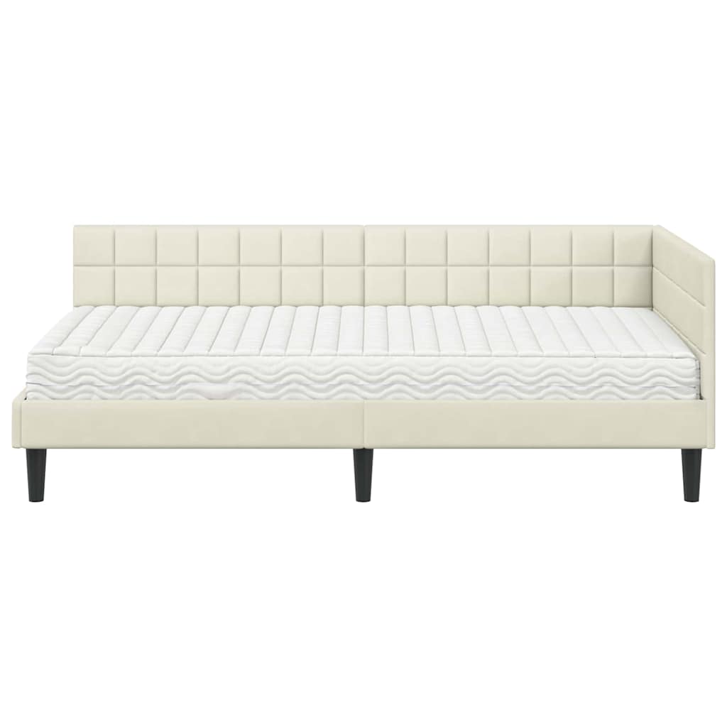 Hjørnesengramme med Madras Creme 90 x 190 cm Fløjl