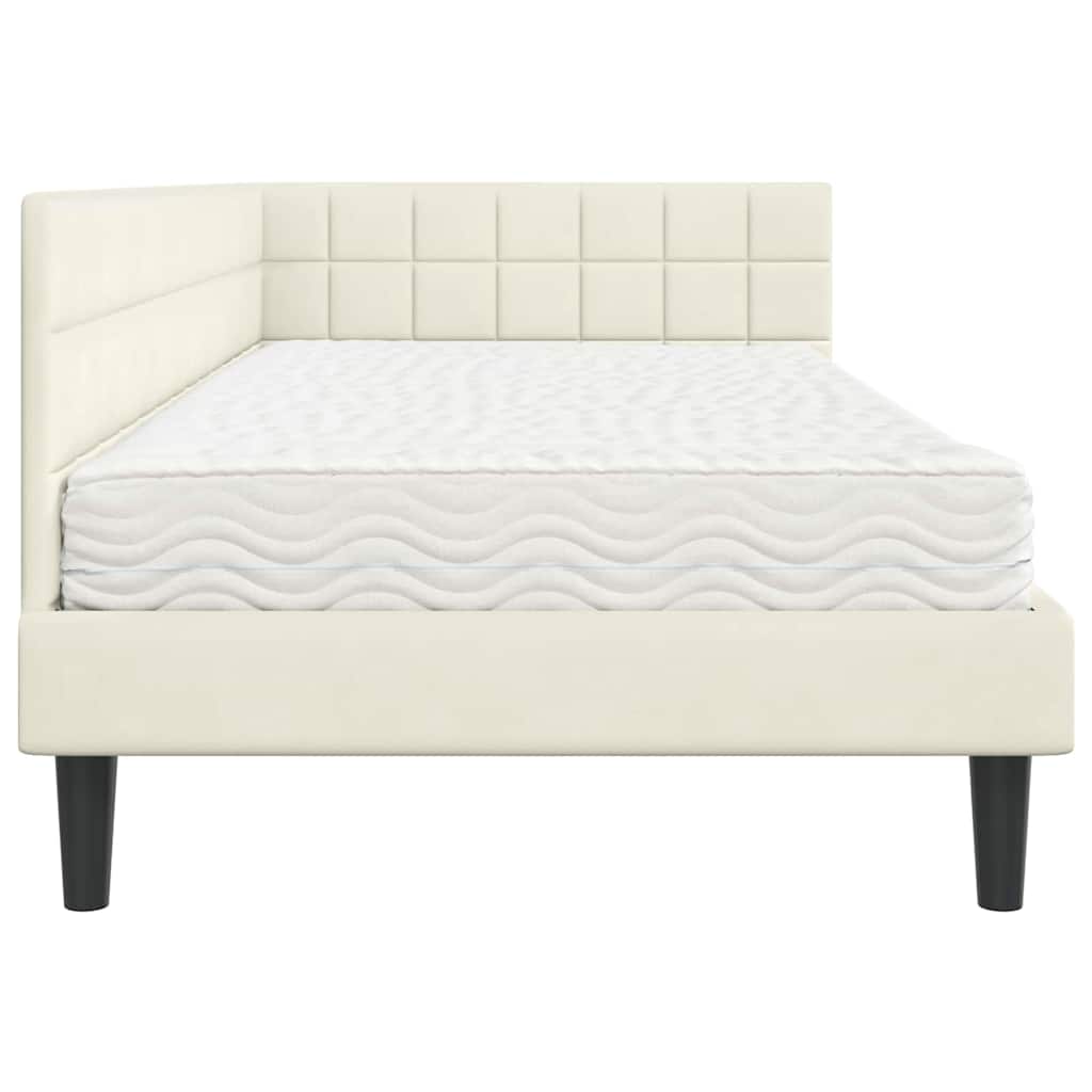 Hjørnesengramme med Madras Creme 90 x 190 cm Fløjl