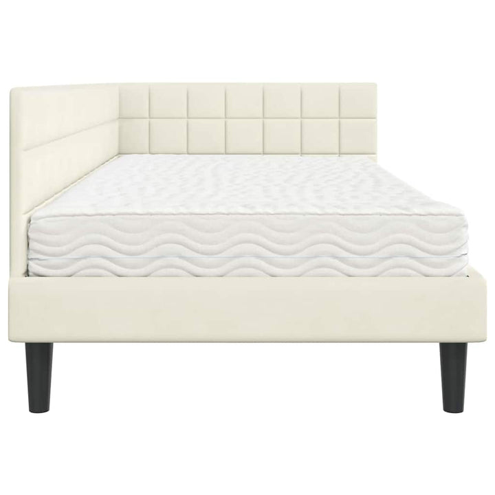 Hjørnesengramme med Madras Creme 90 x 190 cm Fløjl