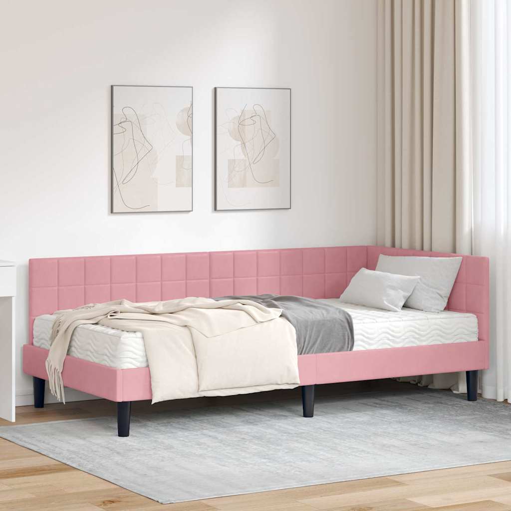 Hjørnesengramme med Madras 2 stk. Lyserød 90 x 200 cm Fløjl