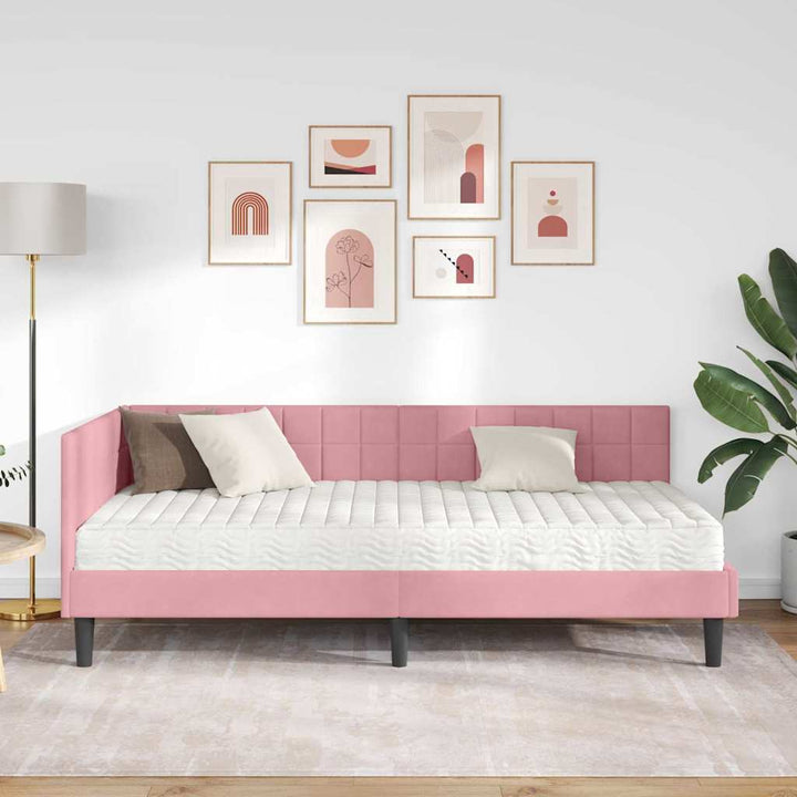 Hjørnesengramme med Madras 2 stk. Lyserød 90 x 200 cm Fløjl