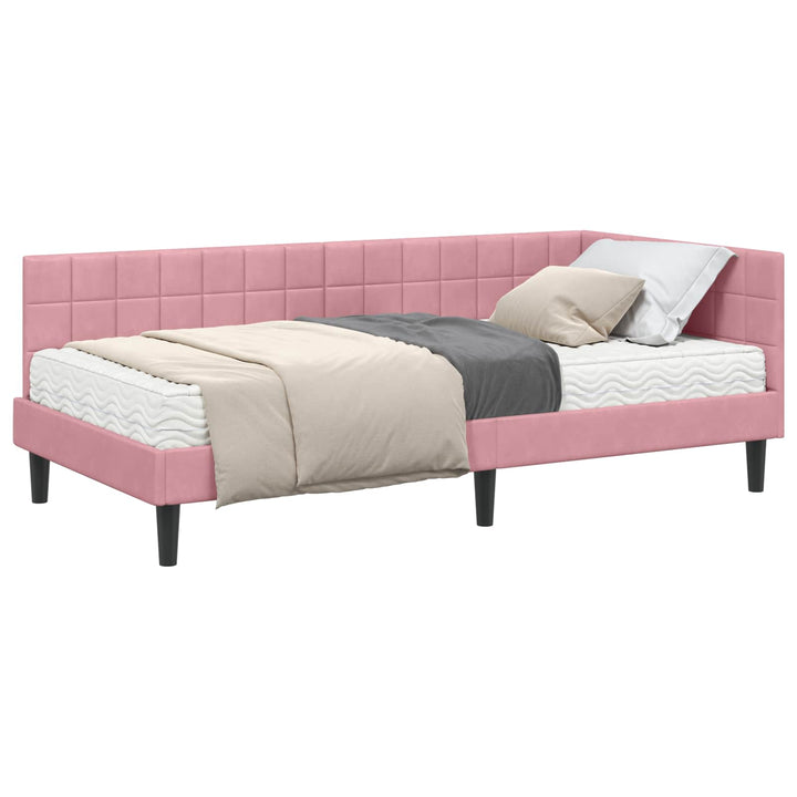 Hjørnesengramme med Madras 2 stk. Lyserød 90 x 200 cm Fløjl