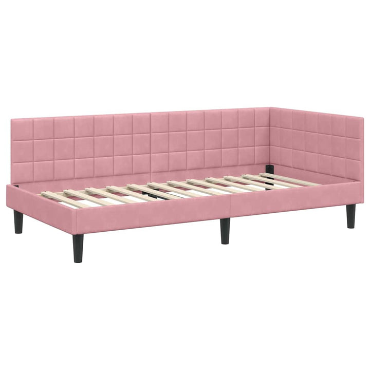 Hjørnesengramme med Madras 2 stk. Lyserød 90 x 200 cm Fløjl