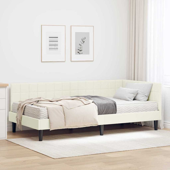 Hjørnesengramme med Madras med hovedgærde 2 pcs Creme Fløjl