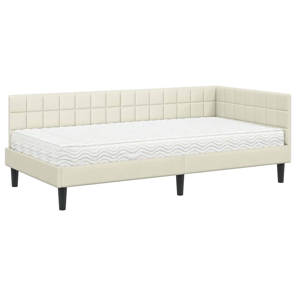 Hjørnesengramme med Madras med hovedgærde 2 pcs Creme Fløjl