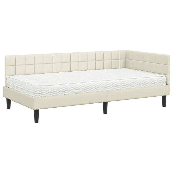 Hjørnesengramme med Madras med hovedgærde 2 pcs Creme Fløjl
