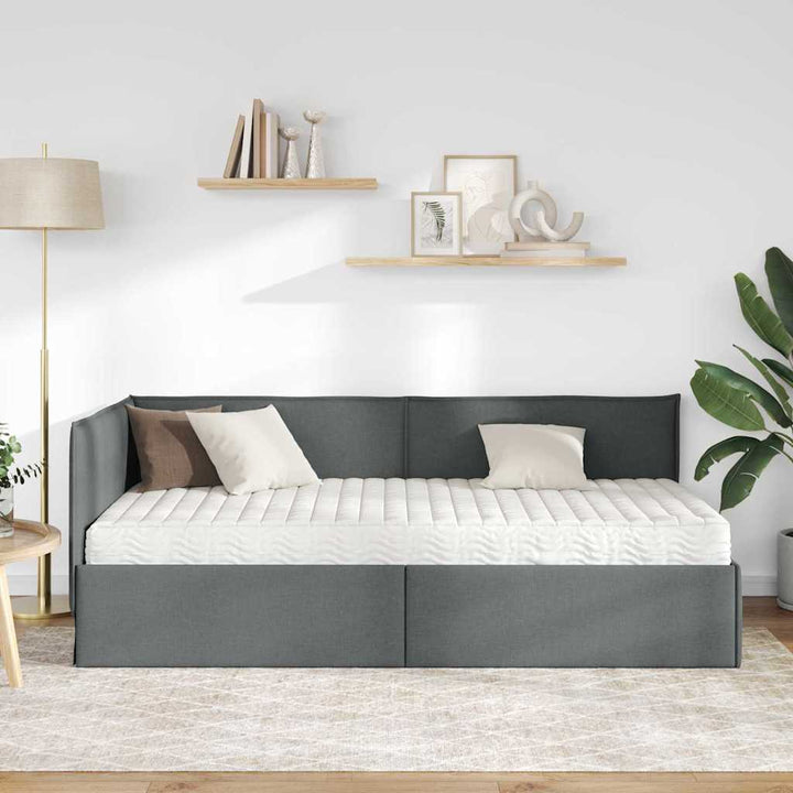 Hjørnesengramme med Madras 2 stk. Mørkegrå 90 x 190 cm Fløjl