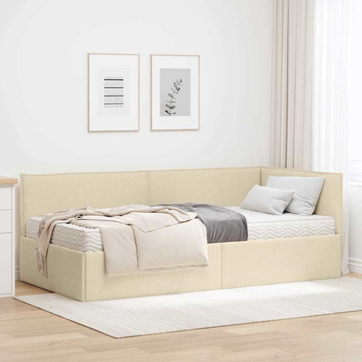 Hjørnesengramme med Madras 2 stk. Creme 90 x 190 cm Fløjl