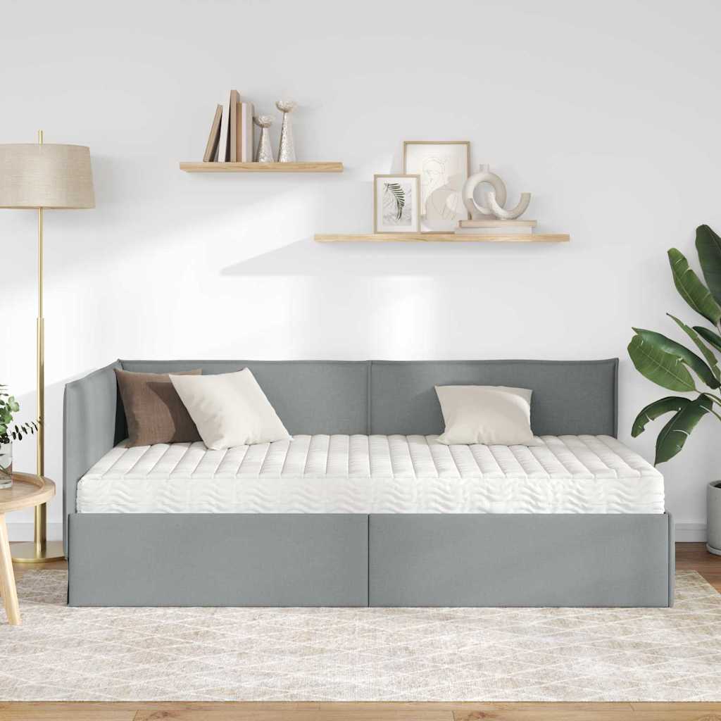Hjørnesengramme med Madras 2 stk. Lysegrå 90 x 200 cm Fløjl