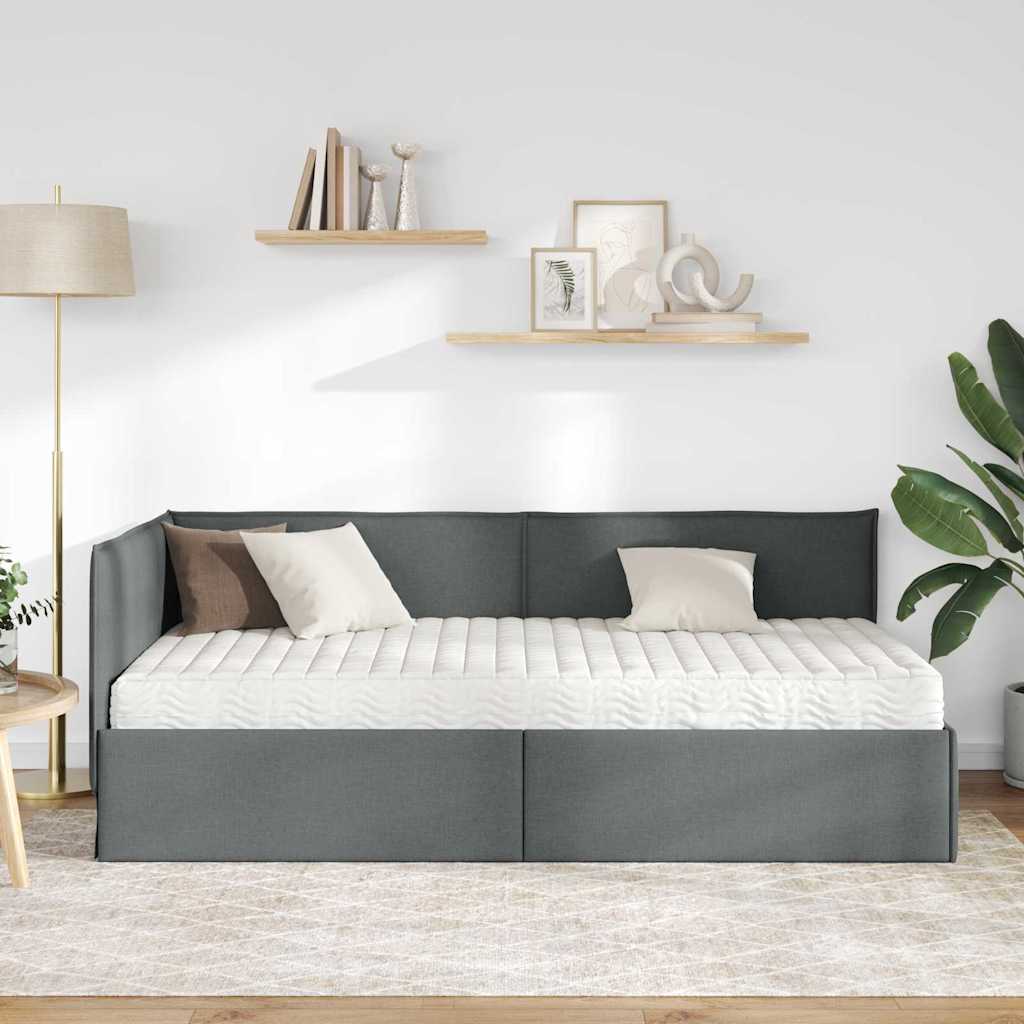 Hjørnesengramme med Madras 2 stk. Mørkegrå 90 x 200 cm Fløjl